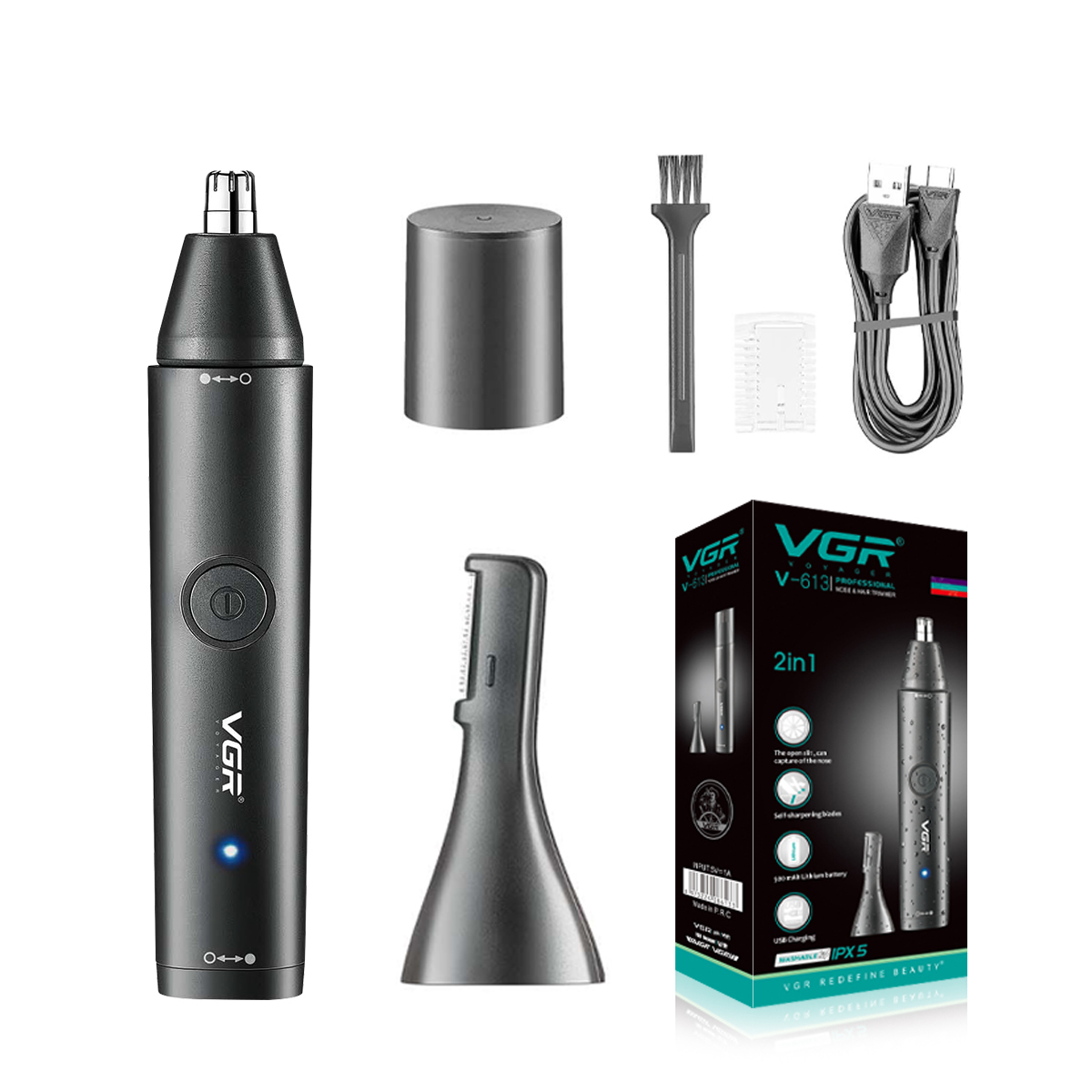 موزن گوش و بینی و خط‌زن ۲ کاره VGR مدل V-613 شارژی