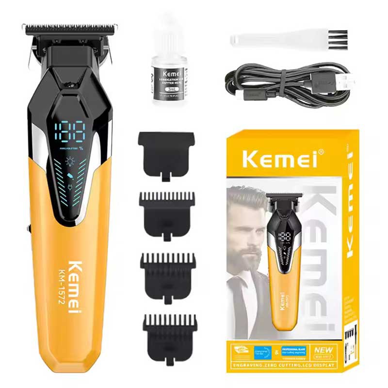 ماشین اصلاح سر و صورت حرفه‌ای کیمی مدل KM-1572 – شارژی با نمایشگر LCD