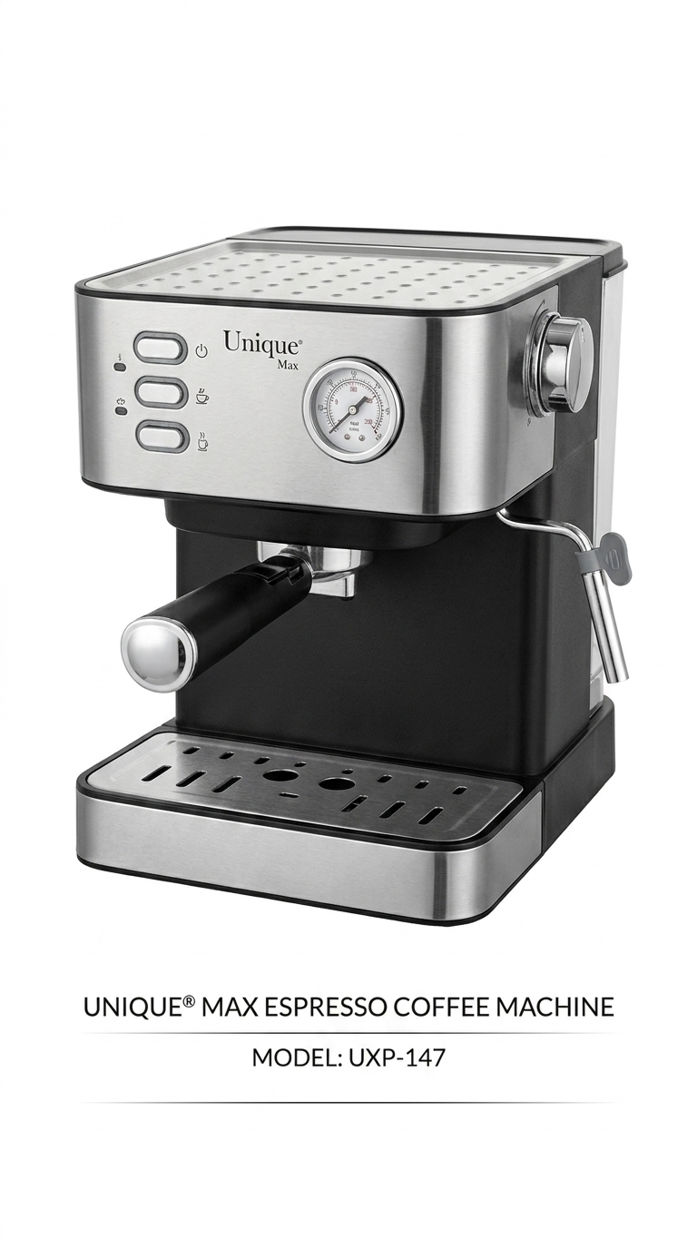 اسپرسوساز یونیک مکس (Unique Max) مدل UXP-147 توان ۱۲۰۰ وات - فشار بخار ۲۰ بار و پمپ ایتالیایی ‌