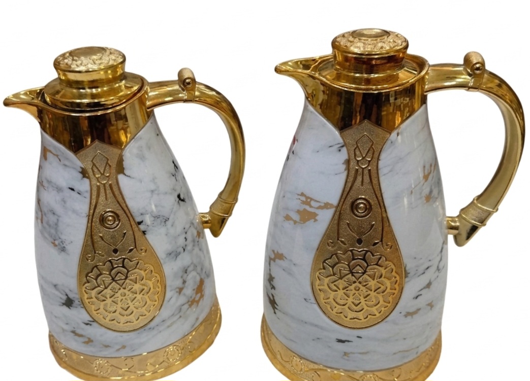 ست فلاسک دوقلو طرح سنگ مرمر (Marble) با یراق‌آلات طلایی