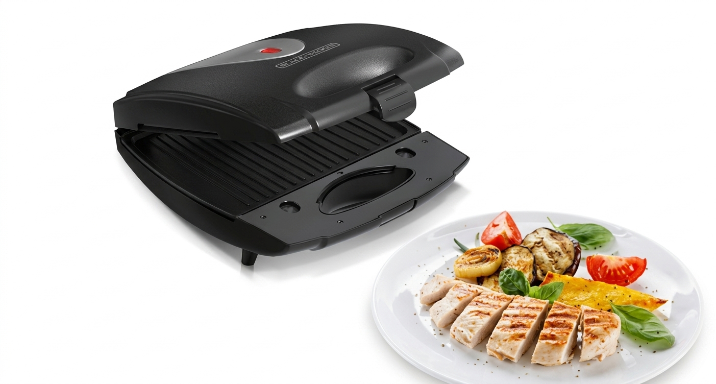 ساندویچ‌ساز و گریل بلک اند دکر (Black+Decker) مدل TS4080 توان ۱۴۰۰ وات رنگ مشکی ‌