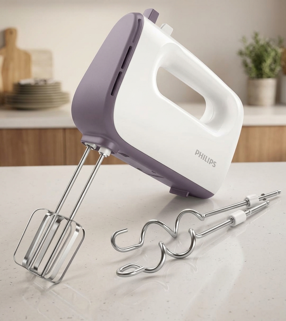 همزن دستی فیلیپس (Philips) سری Viva Collection مدل HR3740 توان ۴۰۰ وات رنگ سفید و بنفش