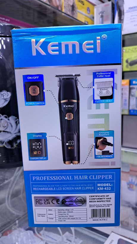 ماشین اصلاح موی سر و صورت کیمی مدل KM-432 شارژی مجهز به نمایشگر LCD مردانه مشکی طلایی 