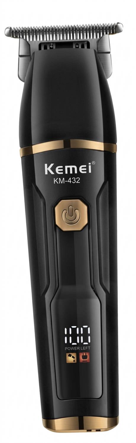 ماشین اصلاح موی سر و صورت کیمی مدل KM-432 شارژی مجهز به نمایشگر LCD مردانه مشکی طلایی ‌