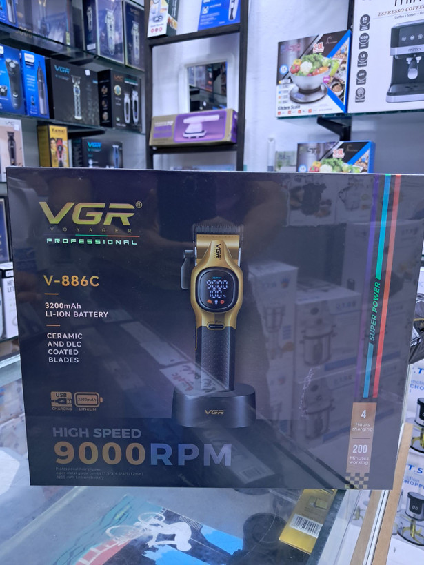 ماشین اصلاح موی سر و صورت وی جی آر مدل V-886C حرفهای شارژی طلایی مشکی (اورجینال)
