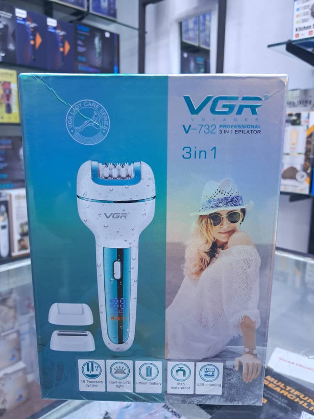 اپیلاتور سه کاره وی جی آر مدل V-732 دیجیتالی ضد آب زنانه رنگ سفید