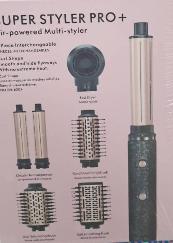 عنوان: سشوار و حالت دهنده چند کاره انزو پروفشنال مدل Super Styler Pro+ EN-6204 بسته 6 عددی زنانه و مردانه مشکی