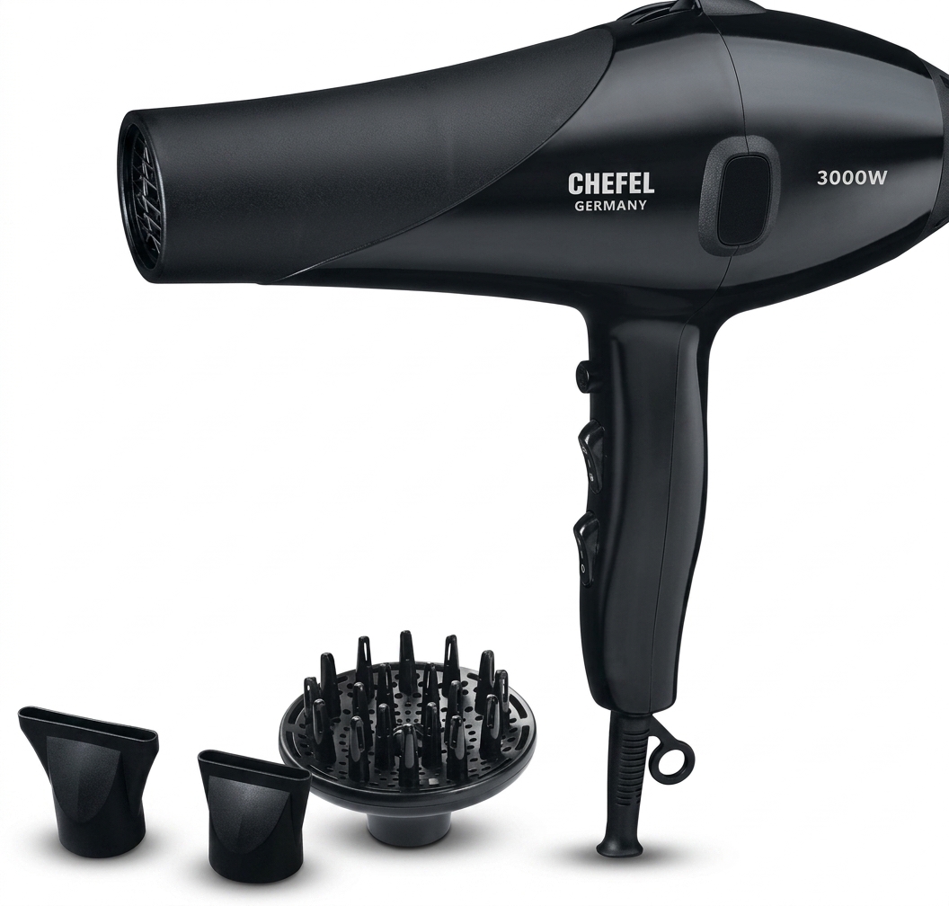 سشوار حرفه‌ای شفیل مدل CGH-410 موتور AC قدرت ۳۰۰۰ وات رنگ مشکی