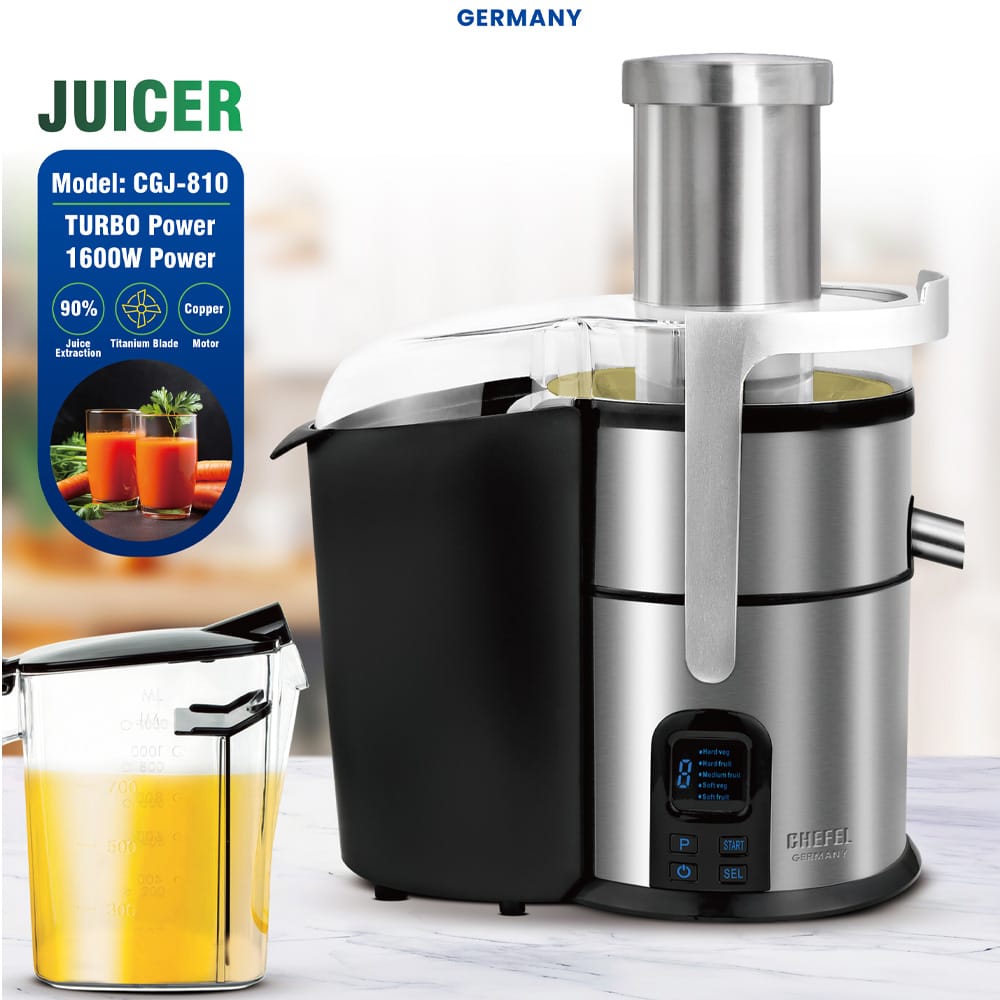 آبمیوه‌گیری برقی شفیل مدل CGJ-810 قدرت ۱۶۰۰ وات توربو با تیغه تیتانیوم