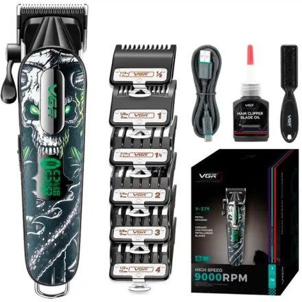 ماشین اصلاح موی سر و صورت وی‌جی‌آر مدل V-279 با موتور قدرتمند ۹۰۰۰ دور مردانه طرح اسکلت